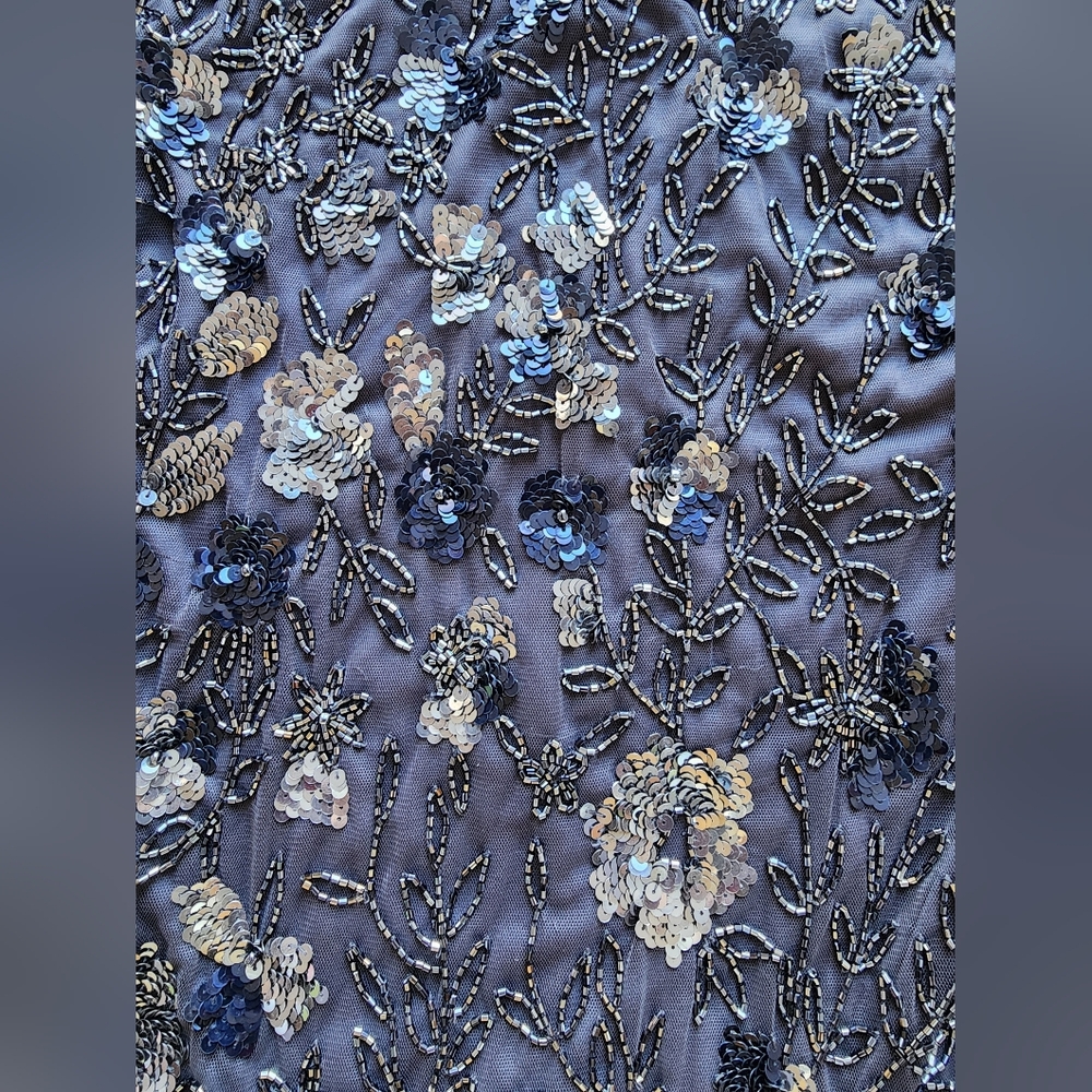 Size 6 -Pisarro Nights Elegant Beaded Gloral Embellished Grey Evening Gown Dress - Picture 8 of 9